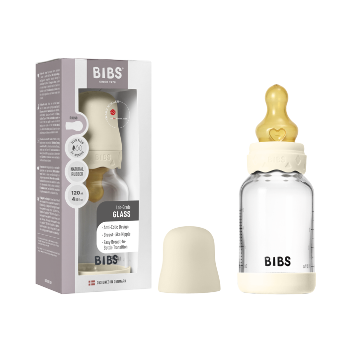 BIBS - Set complet biberon Boheme din sticla anticolici cu tetina din latex, flux lent, 120 ml, Ivory [5]