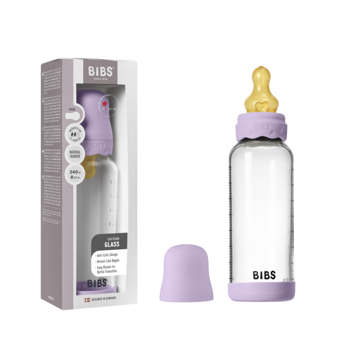 BIBS - Set complet biberon Boheme din sticla anticolici cu tetina din latex, flux mediu, 240 ml, Violet Sky [6]