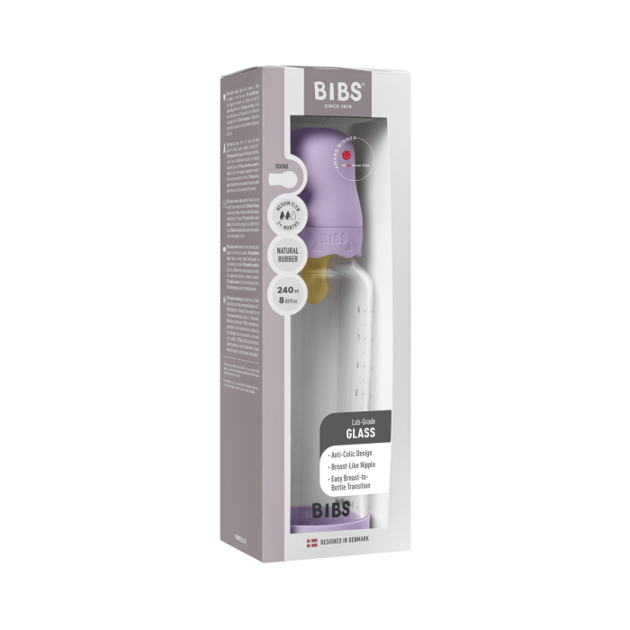BIBS - Set complet biberon Boheme din sticla anticolici cu tetina din latex, flux mediu, 240 ml, Violet Sky [3]