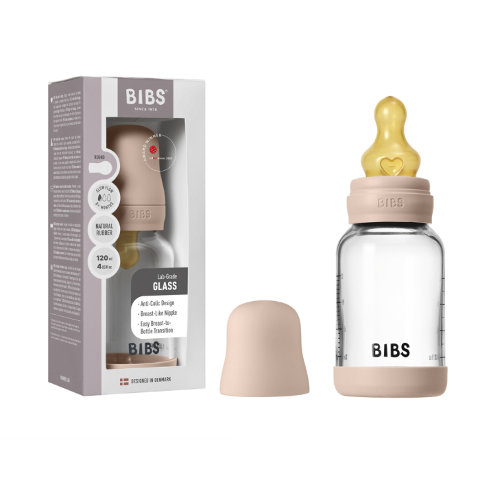 BIBS - Set complet biberon din sticla anticolici cu tetina din latex, flux lent, 120 ml, Blush [6]