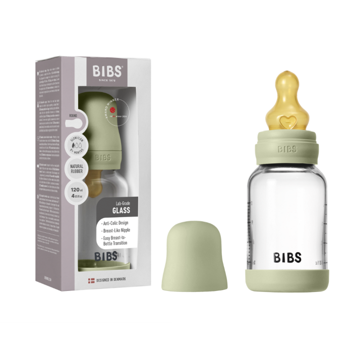 BIBS - Set complet biberon din sticla anticolici cu tetina din latex, flux lent, 120 ml, Sage [7]