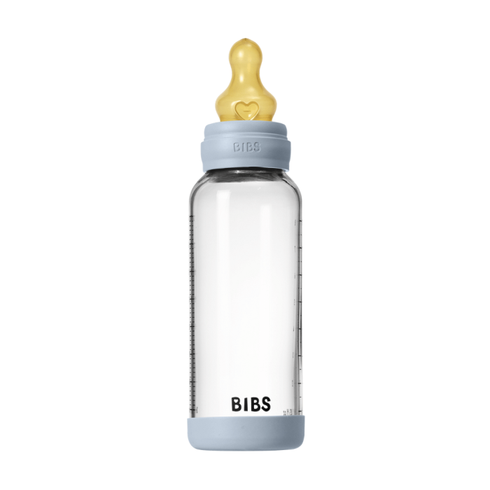 BIBS - Set complet biberon din sticla anticolici cu tetina din latex, flux mediu, 240 ml, Baby Blue [4]
