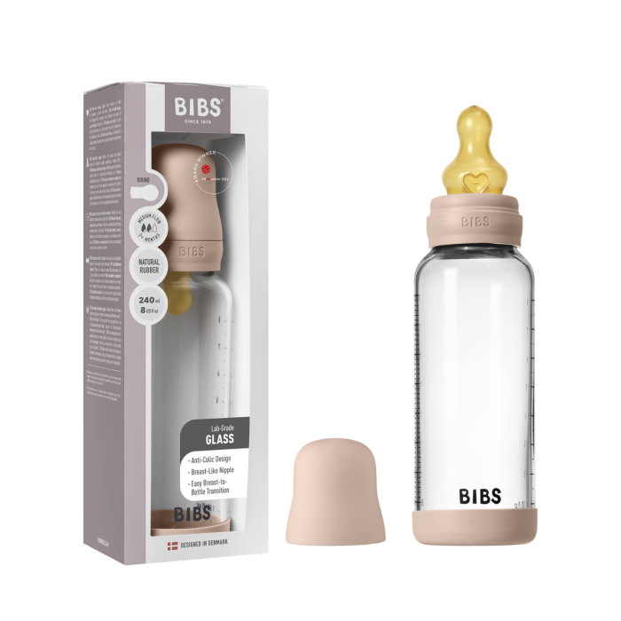 BIBS - Set complet biberon din sticla anticolici cu tetina din latex, flux mediu, 240 ml, Blush [3]