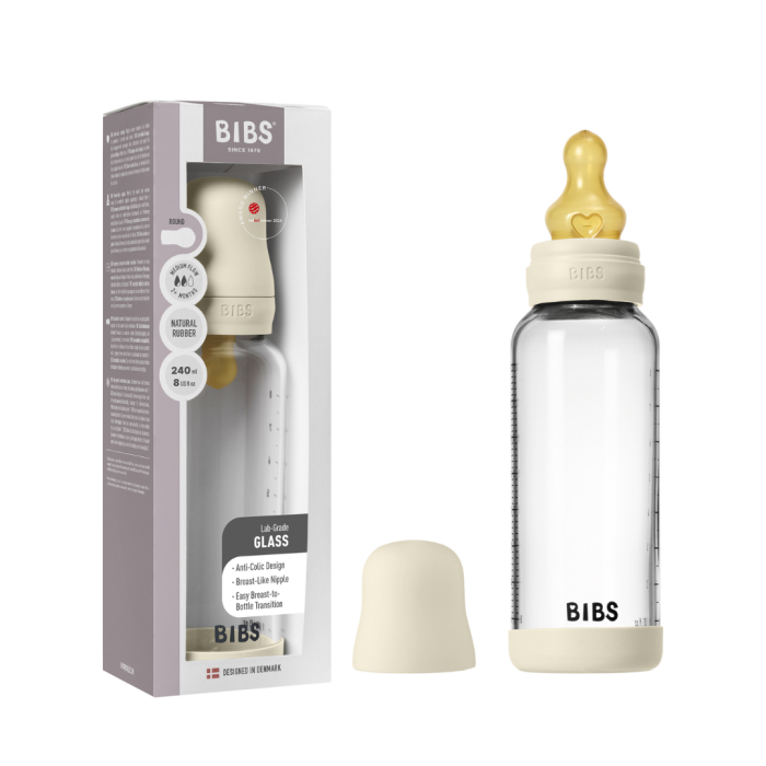 BIBS - Set complet biberon din sticla anticolici cu tetina din latex, flux mediu, 240 ml, Ivory [5]