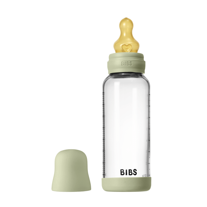 BIBS - Set complet biberon din sticla anticolici cu tetina din latex, flux mediu, 240 ml, Sage [6]