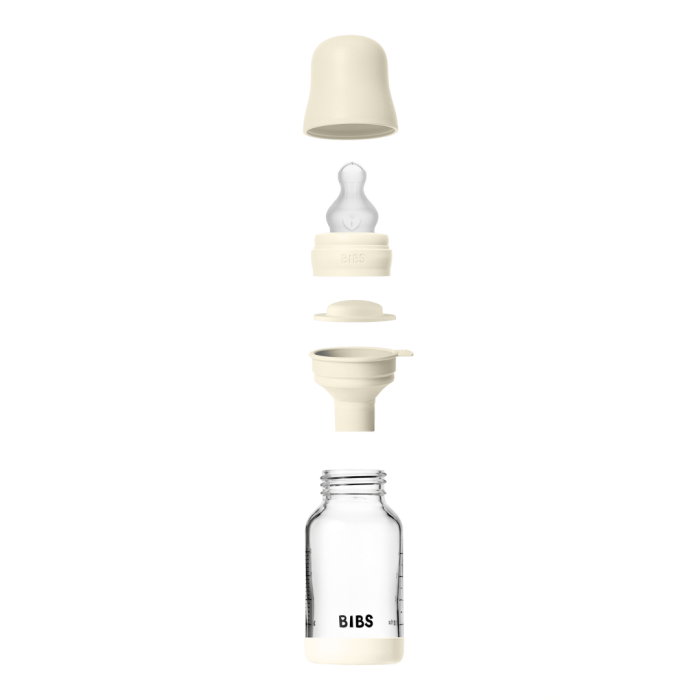 BIBS - Set complet biberon din sticla anticolici cu tetina din silicon flux lent, 120 ml, Ivory [2]