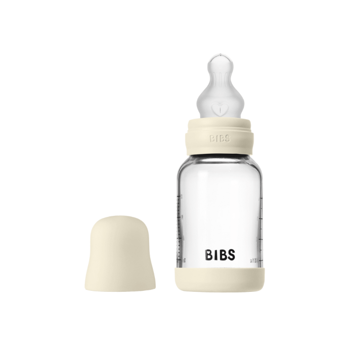 BIBS - Set complet biberon din sticla anticolici cu tetina din silicon flux lent, 120 ml, Ivory [4]