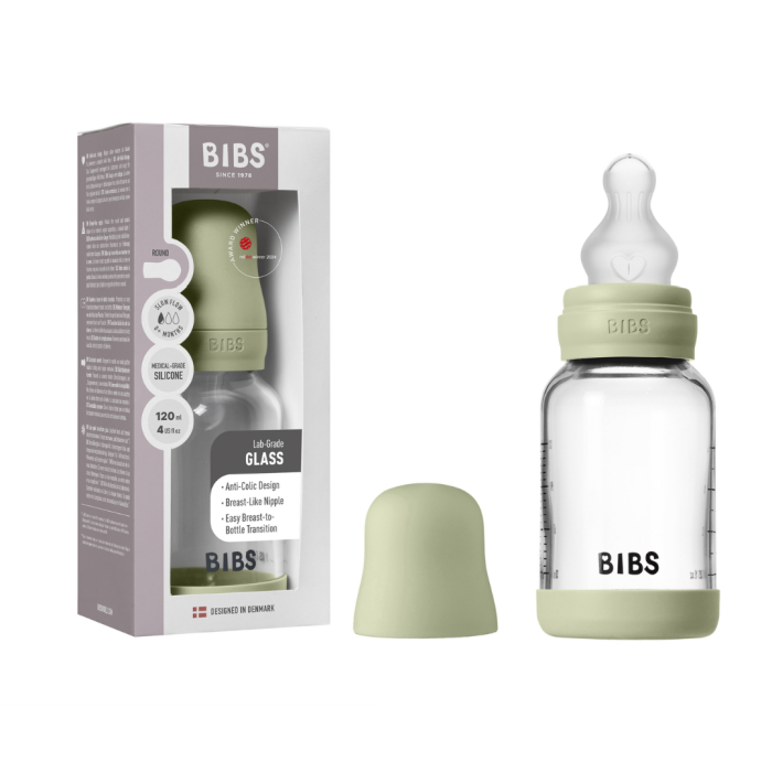 BIBS - Set complet biberon din sticla anticolici cu tetina din silicon flux lent, 120 ml, Sage [4]