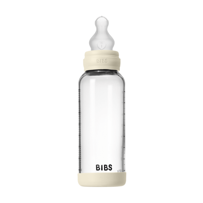 BIBS - Set complet biberon din sticla anticolici cu tetina din silicon, flux mediu, 240 ml, Ivory [2]