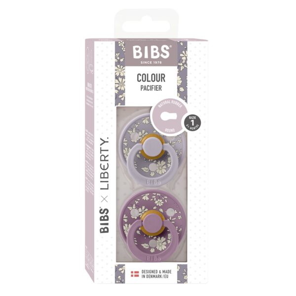 BIBS x LIBERTY - Set 2 suzete Colour Capel Latex, tetina rotunda, 0 luni+-Fossil Grey/Mauve [3]