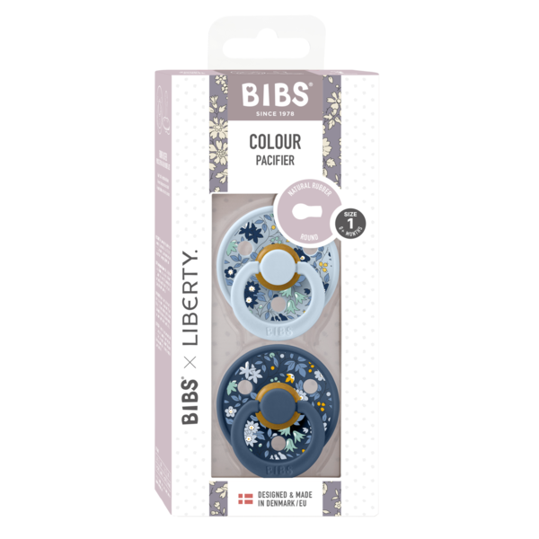 BIBS x LIBERTY - Set 2 suzete Colour Chamomile Lawn Latex, tetina rotunda, 0 luni+-Baby Blue/Steel Blue [3]