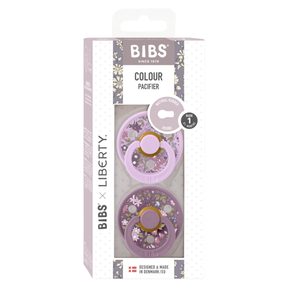 BIBS x LIBERTY - Set 2 suzete Colour Chamomile Lawn Latex, tetina rotunda, 0 luni+-Mauve/Violet Sky [3]