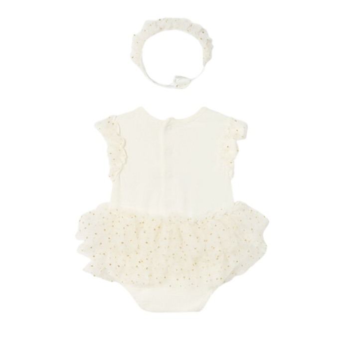 Body tutu din bumbac sustenabil Off-white cu bentita pentru nou-nascut - Mayoral 6-9 luni [4]