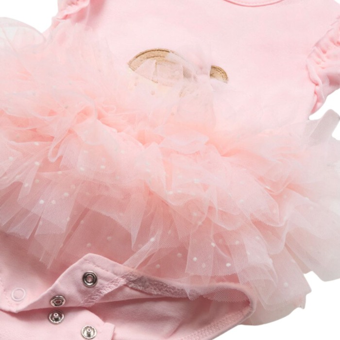 Body tutu din bumbac sustenabil Roz cu bentita pentru nou-nascut [6]