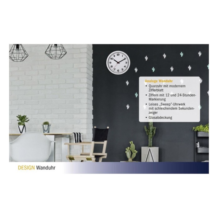 Ceas analog silentios de perete, cu capac din sticla, cifre mari, alb, TFA 60.3050.02 [3]