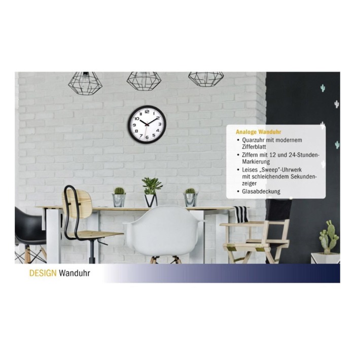 Ceas analog silentios de perete, cu capac din sticla, cifre mari, negru, TFA 60.3050.01 [3]