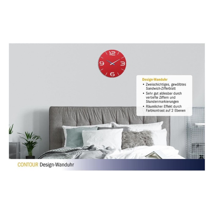 Ceas de perete colorat, analog, creat de designer, model CONTOUR, rosu, TFA 60.3047.05 [3]