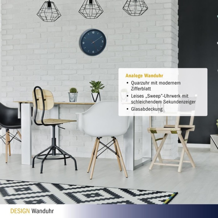 Ceas silentios de perete, analog, albastru petrol, monocrom, design minimalist, TFA 60.3056.06 [2]
