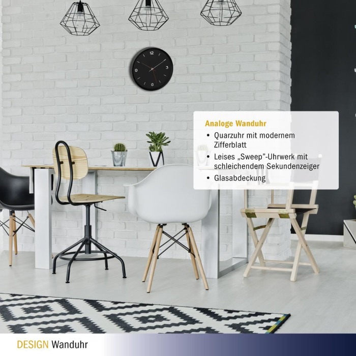 Ceas silentios de perete, analog, negru, monocrom, design minimalist, TFA 60.3056.01 [3]