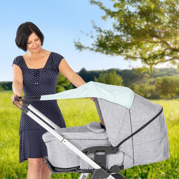 Copertina pentru protectie solara UV 50+, parasolar pentru carucior de copii, model universal, verde menta, Reer ShineSafe Mint 84223 [7]