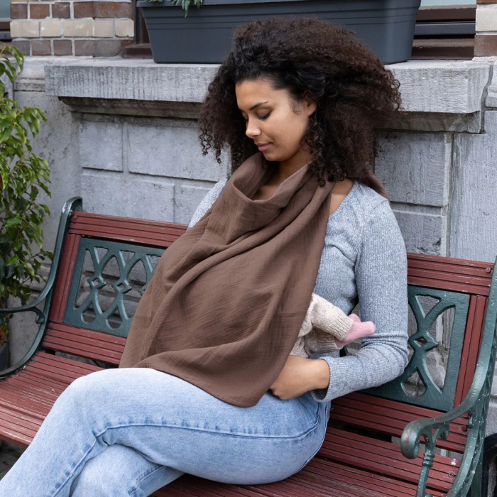 Doomoo - Esarfa pentru alaptat multifunctionala din bumbac organic Momâ€™n Play Chocolate [2]