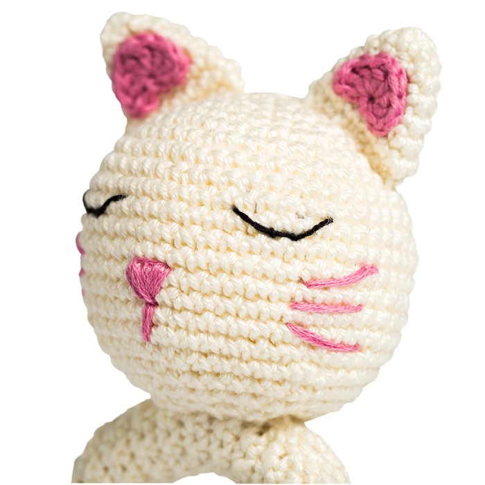 Jucarie crosetata manual pentru dentitie - Pisica - alb - Maimutzeria Tiarra [4]