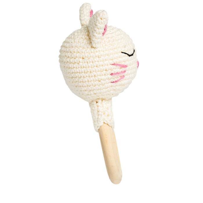 Jucarie crosetata manual pentru dentitie - Pisica - alb - Maimutzeria Tiarra [3]