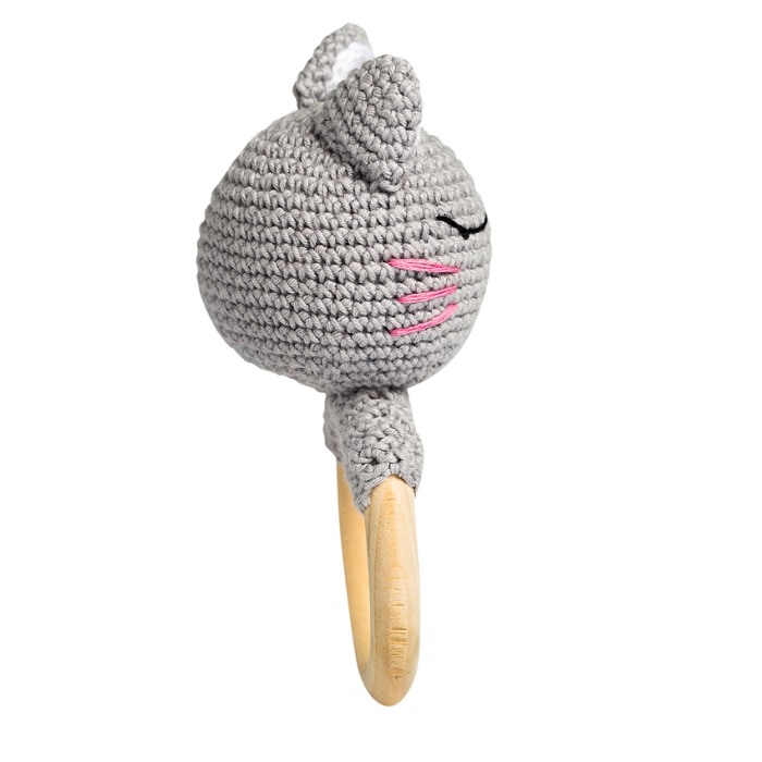 Jucarie crosetata manual pentru dentitie - Pisica - gri - Maimutzeria Tiarra [3]