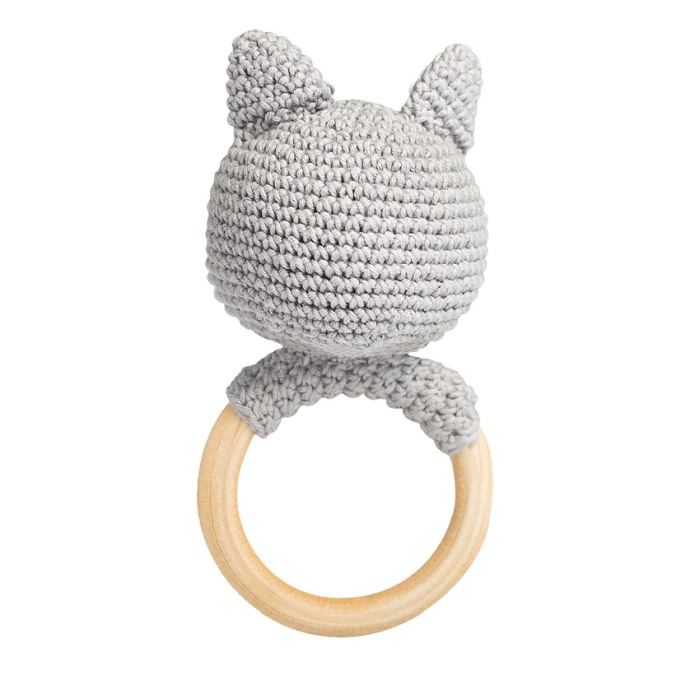 Jucarie crosetata manual pentru dentitie - Pisica - gri - Maimutzeria Tiarra [2]