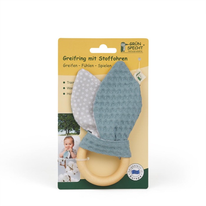 Jucarie dentitie din bumbac cu inel din lemn, albastru, Grunspecht 571-V3 [2]