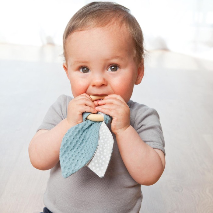 Jucarie dentitie din bumbac cu inel din lemn, albastru, Grunspecht 571-V3 [7]