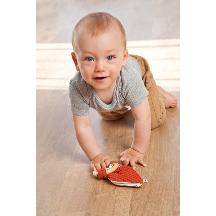 Jucarie organica cu inel de prindere din lemn si urechi din material textil, caramiziu, Gruenspecht 696-V2 [3]