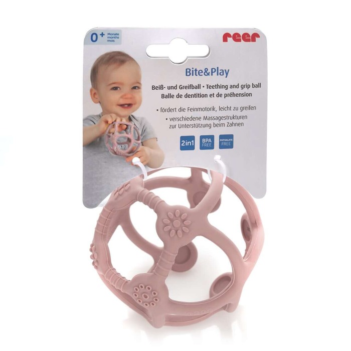 Jucarie pentru dentitie si minge 2in1, silicon, roz, 0 luni+, Reer Bite&Play 79284 [6]