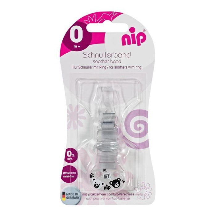 Lant cu carlig de prindere pentru suzete, banda textila, 0+ luni, nip  38373, gri [2]