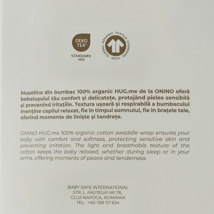 ONINO - Muselina multifunctionala din bumbac 100% organic, HUG.me, Pure Bloom, x3 bucati, 60 x 60 cm, certificata GOTS [7]