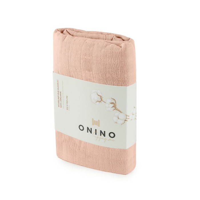 ONINO - Muselina multifunctionala din bumbac 100% organic, HUG.me, Sandy Rose, x1 bucata, 120 x 120 cm, certificata GOTS [3]