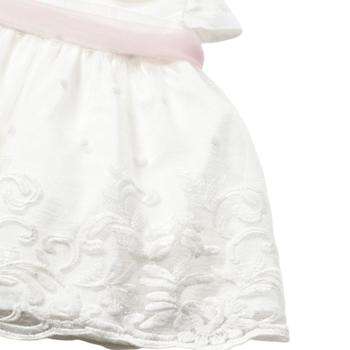 Rochie ceremonie nou-nascuta off white cu broderie si cordon roz – Mayoral [4]