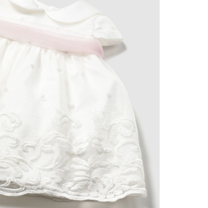 Rochie ceremonie nou-nascuta off white cu broderie si cordon roz – Mayoral [5]