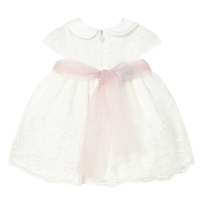 Rochie ceremonie nou-nascuta off white cu broderie si cordon roz – Mayoral [3]