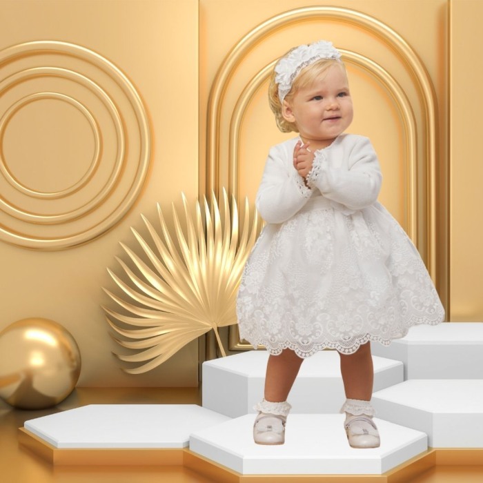 Rochie Ceremonie Organza Alba Broderie  - Abel & lula  12 luni 80 cm [2]