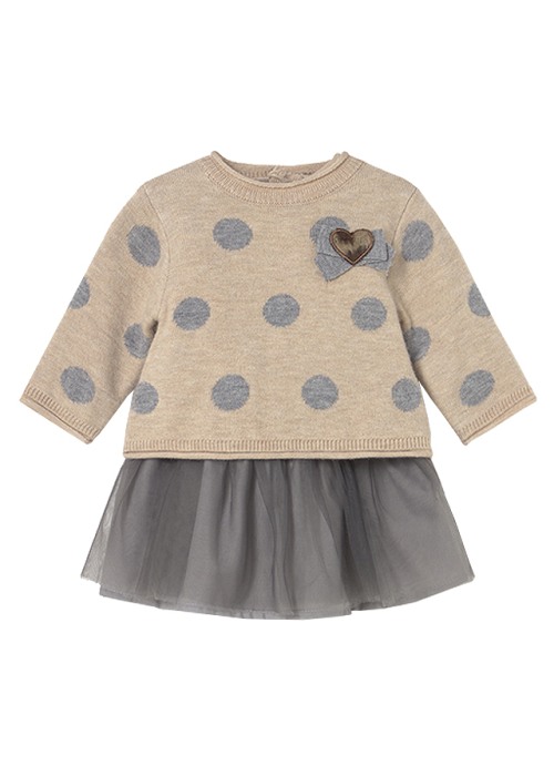Rochie cu tul si pulover - bej / gri - Mayoral [2]