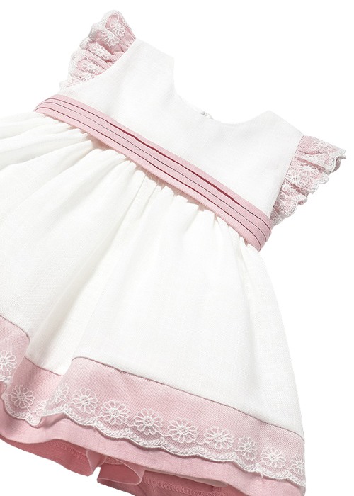 Rochie cu volane si cordon - alb / roz - Mayoral 4 ani [3]
