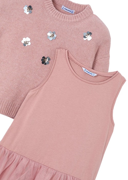 Rochie tricot cu tul si pulover - roz [3]