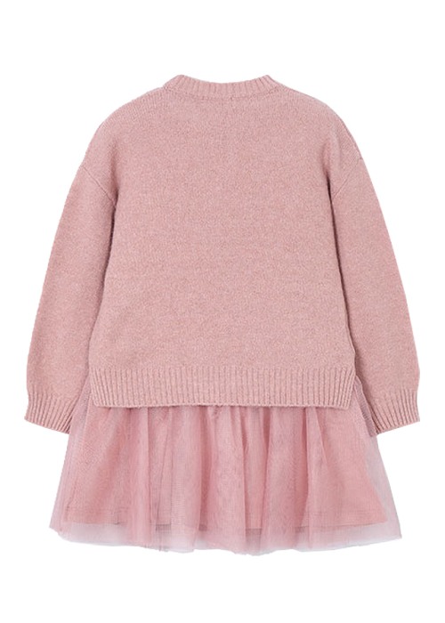 Rochie tricot cu tul si pulover - roz [2]
