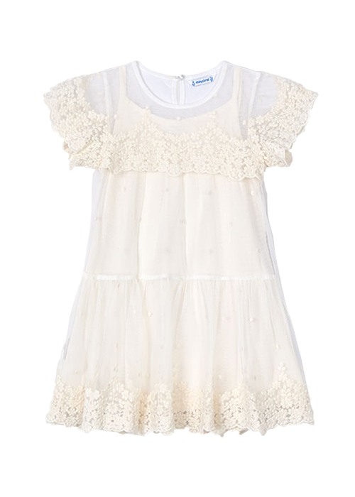 Rochie tul brodata - crem - Mayoral 10 ani [4]