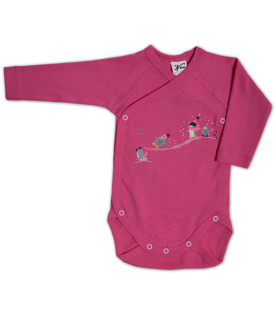 Set 2 body uri cu maneca lunga Alb/roz Pinguini 6 luni [3]