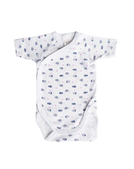 Set 2 body uri cu maneca scurta alb/albastru Balena 6 luni [2]