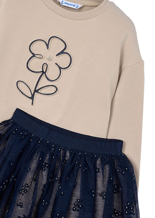 Set 2 piese - Bluza + Fusta tul - bej / bleumarin [3]