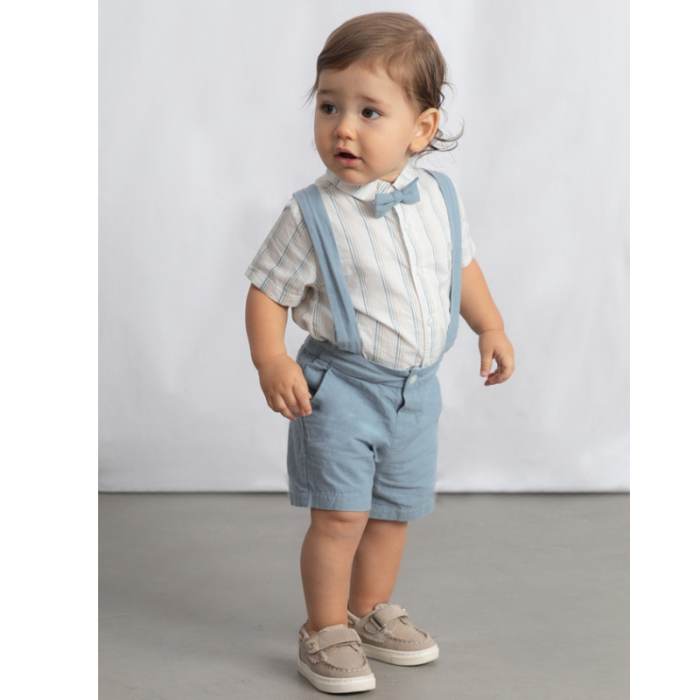 Set 2 piese cu bermude si camasa cu papion bebe baiat bleu/bej - Mayoral [2]