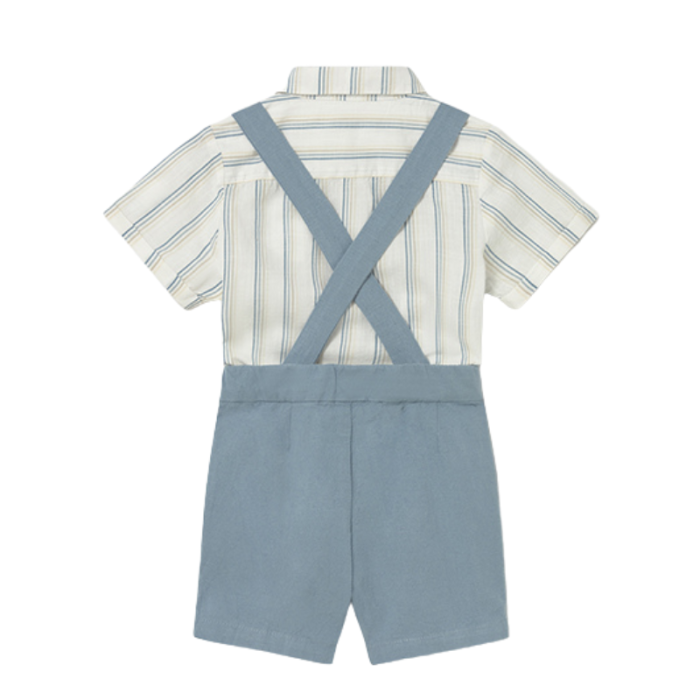 Set 2 piese cu bermude si camasa cu papion bebe baiat bleu/bej - Mayoral [4]